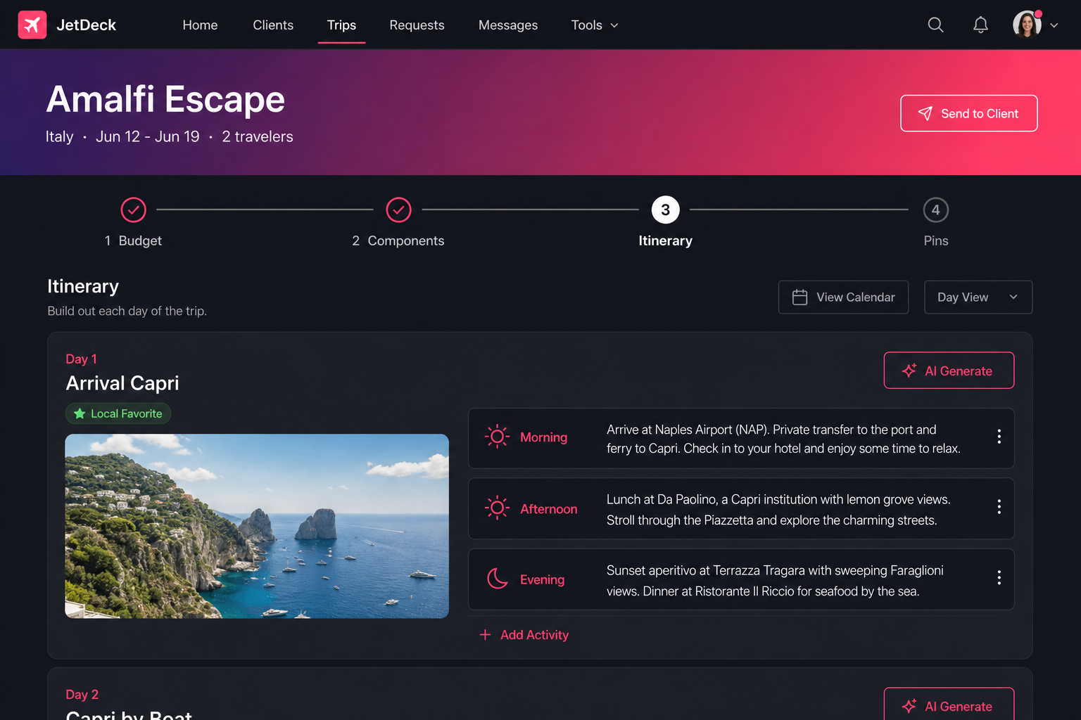JetDeck advisor home dashboard