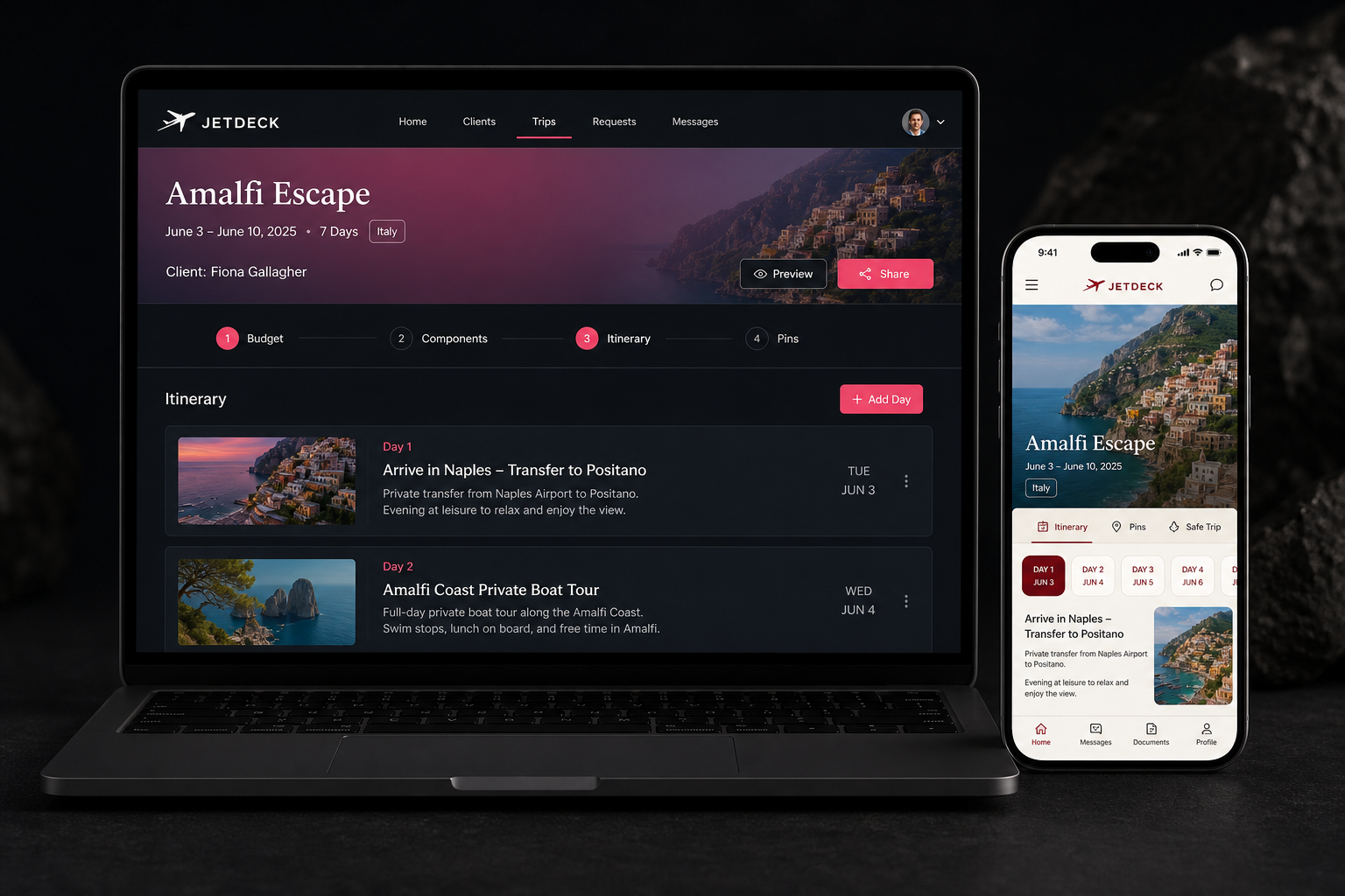 JetDeck advisor platform and branded client app side by side